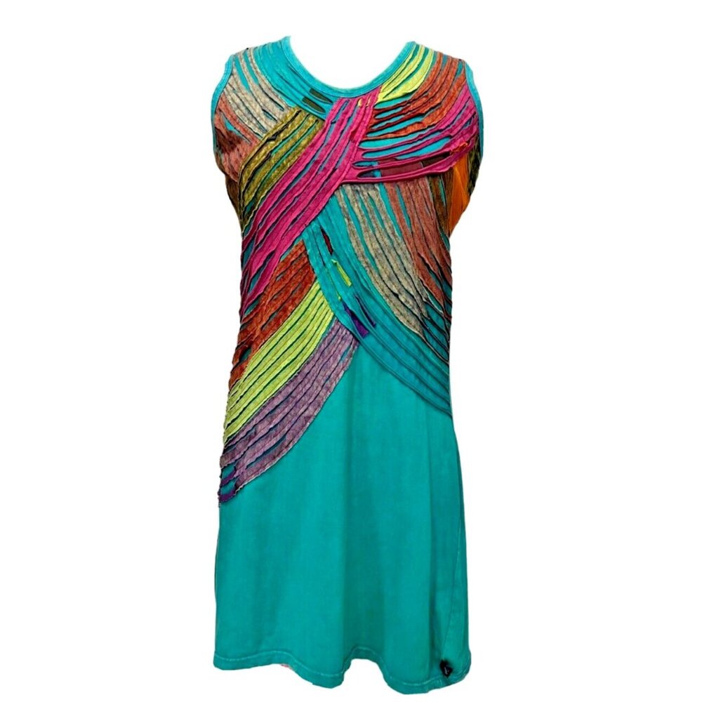 Leopards & Roses Women's Artsy Colorfull Boho  100% cotton  Sleeveless Dress-M